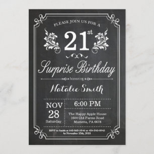 Surprise 21st Birthday Invitation Chalkboard Kaart