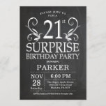 Surprise 21st Birthday Invitation Chalkboard Kaart<br><div class="desc">Verrassend 21e verjaardag Uitnodiging Chalkboard Achtergrond. 15e 16e 18e 21e 21e 30e 40e 60e 70e 90e 100e,  elke leeftijd. Volwassen verjaardag. Man Male Birthday Party. Voor verdere aanpassing,  te klikken gelieve de knoop "van de Aanpassing het"en ons ontwerphulpmiddel te gebruiken om deze sjabloon te wijzigen.</div>