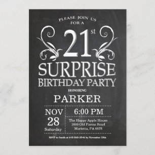 Surprise 21st Birthday Invitation Chalkboard Kaart