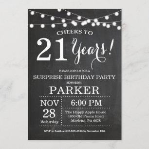 Surprise 21st Birthday Invitation Chalkboard Kaart