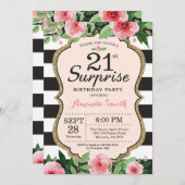 Surprise 21st Birthday Invitation Floral Kaart (Voorkant / Achterkant)