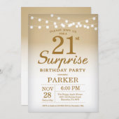 Surprise 21st Birthday Invitation Gold Kaart (Voorkant / Achterkant)