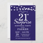 Surprise 21st Birthday Invitation Navy Blue Kaart<br><div class="desc">Verrassend 21st de Uitnodiging van de Dagen met de Lichten van het Koord. Navy Blue Background 13e 15e 16e 18e 21e 30e 40e 50e 60e 70e 90e 100e, elke leeftijd. Voor verdere aanpassing, te klikken gelieve de knoop "van de Aanpassing het"en ons ontwerphulpmiddel te gebruiken om deze sjabloon te wijzigen....</div>