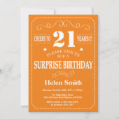Surprise 21st Birthday Invitation Oranje and White Kaart (Voorkant)
