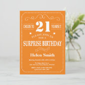 Surprise 21st Birthday Invitation Oranje and White Kaart (Staand voorkant)