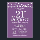 Surprise 21st Birthday Invitation Paars Lavender Kaart<br><div class="desc">Verrassend 21st de Uitnodiging van de Dagen met de Lichten van het Koord. Paarse lavender Lila achtergrond. Vrouwen Vrouwen Lady Elegant Modern bday. 13e 15e 16e 18e 21e 30e 40e 50e 60e 70e 90e 100e, elke leeftijd. Voor verdere aanpassing, te klikken gelieve de knoop "van de Aanpassing het"en ons ontwerphulpmiddel...</div>