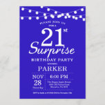 Surprise 21st Birthday Invitation Royal Blue Kaart<br><div class="desc">Verrassend 21st de Uitnodiging van de Dagen met de Lichten van het Koord. Koninklijke Blauwe Achtergrond. 13e 15e 16e 18e 21e 30e 40e 50e 60e 70e 90e 100e, elke leeftijd. Voor verdere aanpassing, te klikken gelieve de knoop "van de Aanpassing het"en ons ontwerphulpmiddel te gebruiken om deze sjabloon te wijzigen....</div>