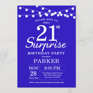 Surprise 21st Birthday Invitation Royal Blue Kaart