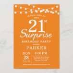 Surprise 21st Birthday Invitation Sinaasappel Kaart<br><div class="desc">Verrassend 21st de Uitnodiging van de Dagen met de Lichten van het Koord. Oranje achtergrond. Jongen of meisjes. 13e 15e 16e 18e 21e 30e 40e 50e 60e 70e 90e 100e, elke leeftijd. Voor verdere aanpassing, te klikken gelieve de knoop "van de Aanpassing het"en ons ontwerphulpmiddel te gebruiken om deze sjabloon...</div>