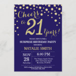 Surprise 21st Birthday Navy Blue en Gold Diamond Kaart<br><div class="desc">Verrassend 21e verjaardag Uitnodiging met Navy Blue en Gold Glitter Diamond achtergrond. Gold Confetti. Volwassen verjaardag. Mannelijke Mannen of vrouwen: Birthday. Voor verdere aanpassing,  te klikken gelieve de knoop "van de Aanpassing het"en ons ontwerphulpmiddel te gebruiken om deze sjabloon te wijzigen.</div>