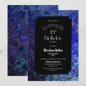 Surprise 21st Birthday Party Black met blauwe gren Kaart (Voorkant / Achterkant)