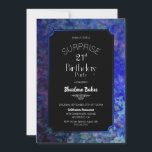 Surprise 21st Birthday Party Black met blauwe gren Kaart<br><div class="desc">Een zwarte verrassing uitnodiging van het 21ste verjaardagsfeest met een rijke blauwe beschilderde grens.</div>