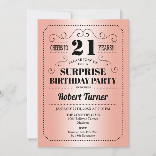 Surprise 21st Verjaardag - Roos Goud Zwart Kaart (Voorkant)