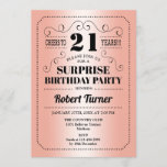 Surprise 21st Verjaardag - Roos Goud Zwart Kaart<br><div class="desc">Surprise 21st Birthday Invitation Retro ontwerp in faux roos gouden folie en zwart. Proost op 21 jaar! Kan in elk jaar worden gepersonaliseerd.</div>