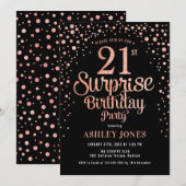 Surprise 21st Verjaardagsfeest - Zwart & Roos Goud Kaart (Voorkant / Achterkant)