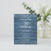 Surprise 25e jubileum Blauwe Rustieke Harten Briefkaart (Staand voorkant)