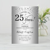 Surprise 25th Anniversary Party - Zilverzwart Kaart (Staand voorkant)