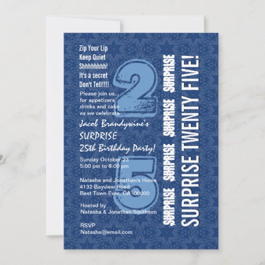 SURPRISE 25th Birthday Modern Blue and White W544 Kaart (Voorkant)