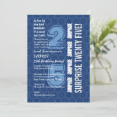 SURPRISE 25th Birthday Modern Blue and White W544 Kaart (Staand voorkant)