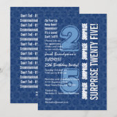 SURPRISE 25th Birthday Modern Blue and White W544 Kaart (Voorkant / Achterkant)