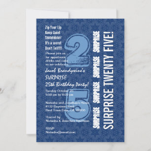 SURPRISE 25th Birthday Modern Blue and White W544 Kaart