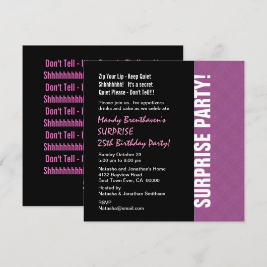 SURPRISE 25th Birthday Modern Lila roze W595 Kaart (Voorkant / Achterkant)