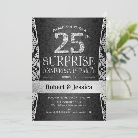 Surprise 25th Jubileum Party - Zilver Kaart (Staand voorkant)