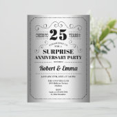 Surprise 25th Jubileum Party - Zilver Zwart Kaart (Staand voorkant)