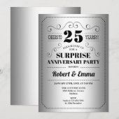 Surprise 25th Jubileum Party - Zilver Zwart Kaart (Voorkant / Achterkant)