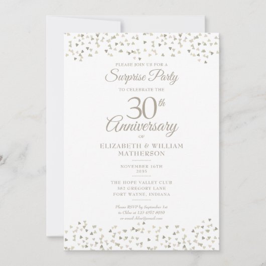 Surprise 30e huwelijksverjaardag Harten Confetti Kaart (Voorkant)