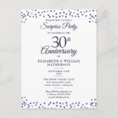Surprise 30e trouwdag blauwe harten briefkaart (Voorkant)