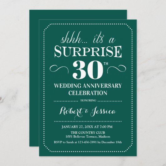 Surprise 30e trouwdag - Smaragdgroen Kaart (Voorkant / Achterkant)