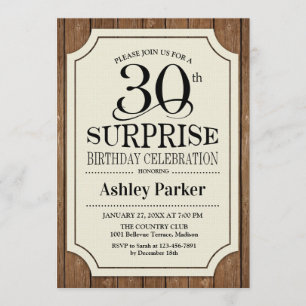 Surprise 30e verjaardagsfeest - houtpatroon kaart