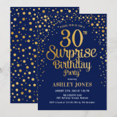 Surprise 30e verjaardagsfeest - Marineblauw en Gou Kaart (Voorkant / Achterkant)