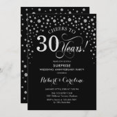 Surprise 30th Anniversary Party Zwart Zilver Kaart (Voorkant / Achterkant)