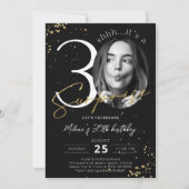 Surprise 30th Birthday Black Gold Photo Invitation Kaart (Voorkant)