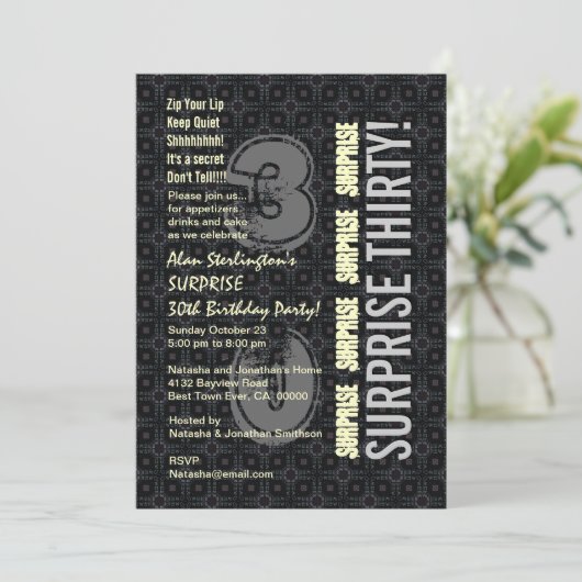 SURPRISE 30th Birthday Black Silver Ivory V4N Kaart (Staand voorkant)