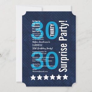 SURPRISE 30th Birthday Blue White Stars R601A2 Kaart