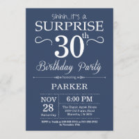 Surprise 30th Birthday Invitation Blue and White