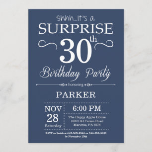 Surprise 30th Birthday Invitation Blue and White Kaart