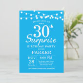 Surprise 30th Birthday Invitation Blue and White Kaart (Staand voorkant)