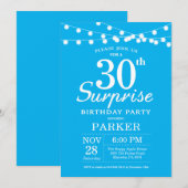 Surprise 30th Birthday Invitation Blue and White Kaart (Voorkant / Achterkant)