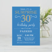 Surprise 30th Birthday Invitation Blue en Gold Kaart (Staand voorkant)