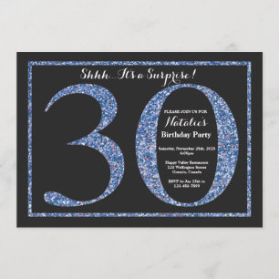 Surprise 30th Birthday Invitation Blue Glitter Kaart