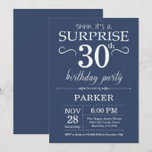 Surprise 30th Birthday Invitation Blue Kaart (Voorkant / Achterkant)
