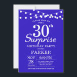Surprise 30th Birthday Invitation Royal Blue Kaart<br><div class="desc">Verrassend 30th Birthday Uitnodiging met de Lichten van het Koord. Koninklijke Blauwe Achtergrond. 13e 15e 16e 18e 21e 30e 40e 50e 60e 70e 90e 100e,  elke leeftijd. Voor verdere aanpassing,  te klikken gelieve de knoop "van de Aanpassing het"en ons ontwerphulpmiddel te gebruiken om deze sjabloon te wijzigen.</div>