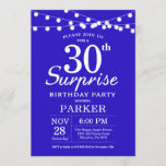 Surprise 30th Birthday Invitation Royal Blue Kaart<br><div class="desc">Verrassend 30th Birthday Uitnodiging met de Lichten van het Koord. Koninklijke Blauwe Achtergrond. 13e 15e 16e 18e 21e 30e 40e 50e 60e 70e 90e 100e,  elke leeftijd. Voor verdere aanpassing,  te klikken gelieve de knoop "van de Aanpassing het"en ons ontwerphulpmiddel te gebruiken om deze sjabloon te wijzigen.</div>