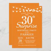 Surprise 30th Birthday Invitation Sinaasappel Kaart (Voorkant / Achterkant)