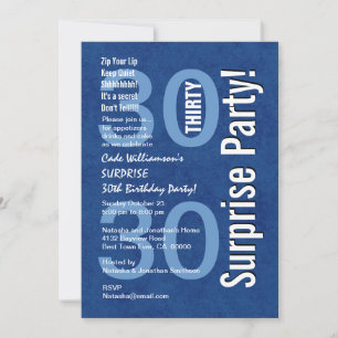 SURPRISE 30th Birthday Modern Royal Blue Grunge Kaart
