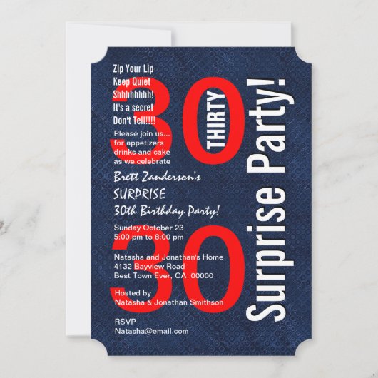 SURPRISE 30th Birthday Modern Royal Blue R601A Kaart (Voorkant)